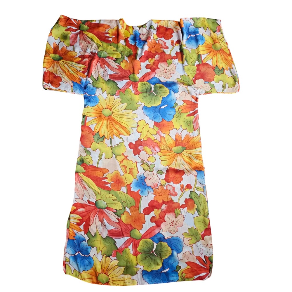 Natori Satin Floral Kaftan Kimono Sleeve Night Dress Maxi Lounge M Resort - Picture 2 of 6